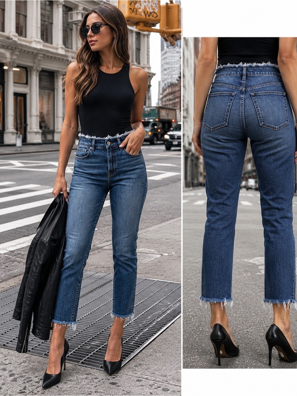 3x1 NYC Raw Edge Crop Jeans Sz 26 High Rise Distressed Waist Hem Made in USA